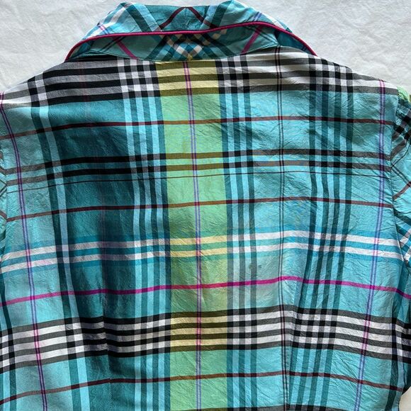 Marisa Baratelli 100% Thai Silk Tie Bow Waist Jacket Top Blouse Size 12 Plaid - Picture 7 of 14